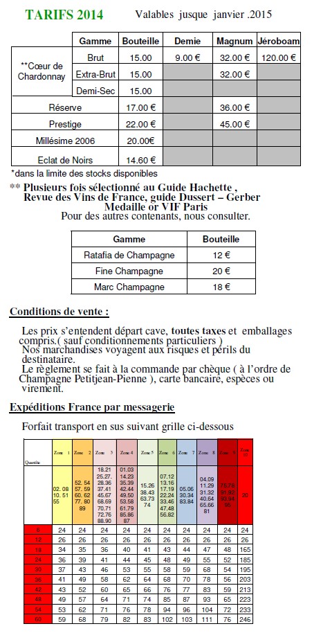 tarif 2014 petitjean pienne